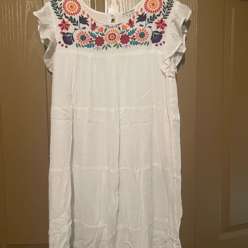 White Floral Embroidered Ladies Dress